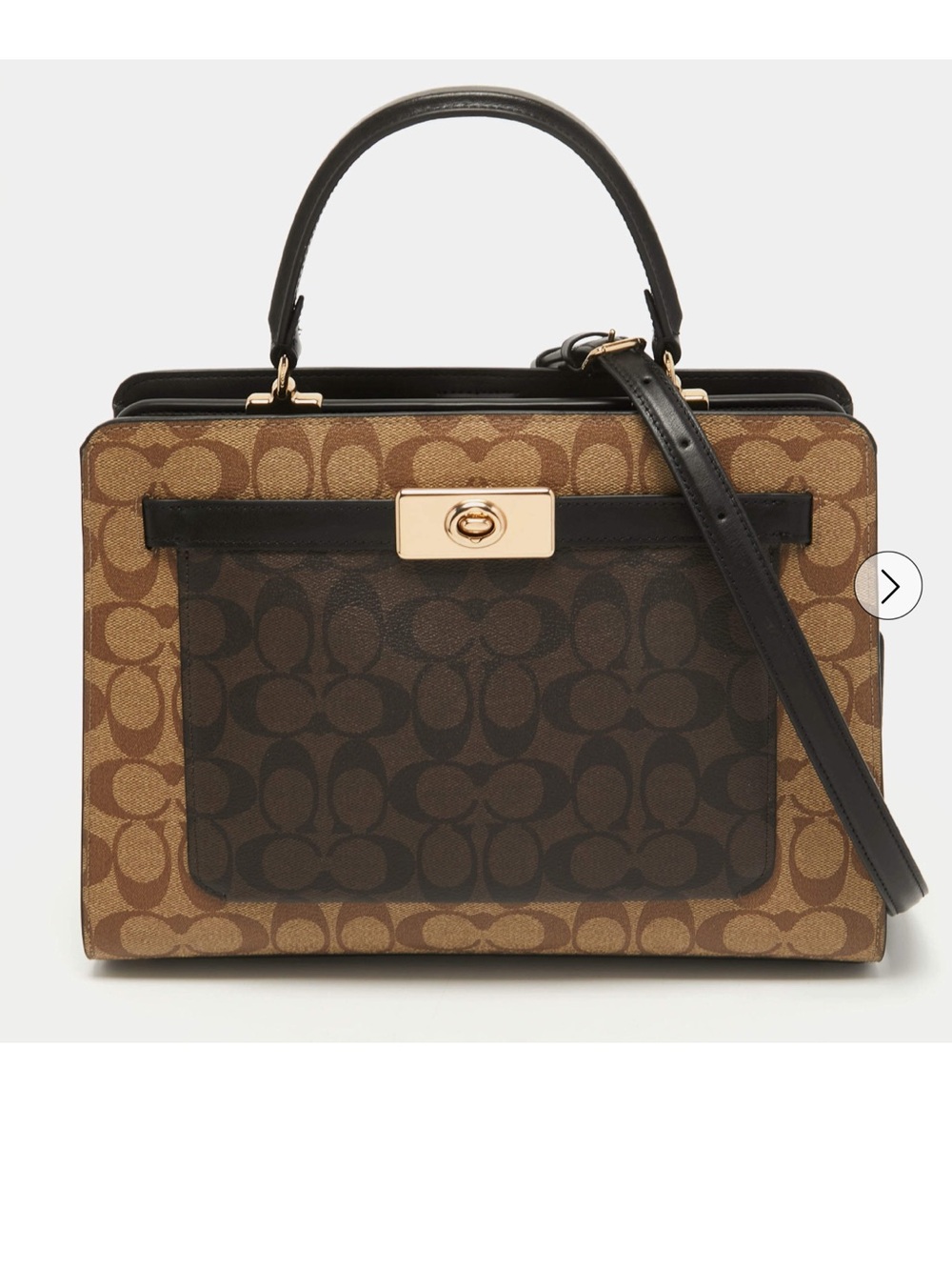 Coach Lane Carryall Brown/Tan Signature Canvas Crossbody Black Trim NWOT